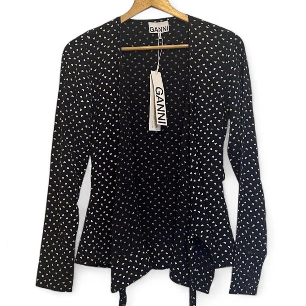 GANNI Heart print Wrap-Front Blouse